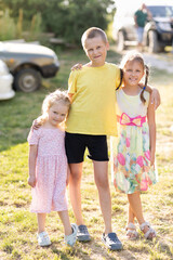 Poster - three children in the yard