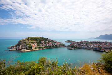 Beautiful cityscape on the mountains over Black-sea, Amasra. Amasra traditional Turkish architecture