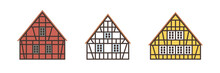 Set Of Half-timbered Houses. Flat Facades Vector Illustrations