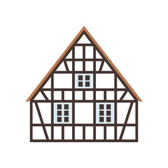 White half-timbered house. Flat facades vector illustration