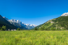 Albanian Alps View. Accursed Mountains Landscape Viewed From Valbona And Theth Hiking Trail In Albania, Popular Hiking Trail In The Albanian Alps.