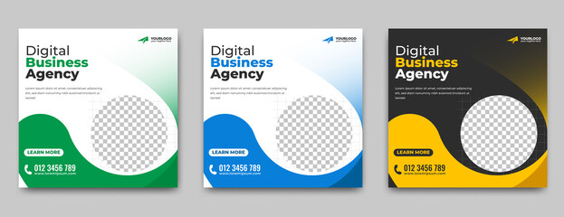 Wall Mural - Business marketing agency promotion social media post template. Editable square banner design with place for the photo.