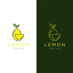 Sticker - Template fresh lemon fruit line art colorful logo design vector symbol icon illustration