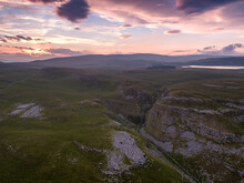 Sunset Over The Limestone Landscape Of Comb Ill Near Malham Cove And Malham Tarn Where The Pennine Way Takes Its Route Down The Dry Valley, Yorkshire Dales National Park