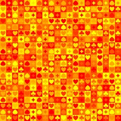 Wall Mural - Sun fire red and orange colored vector playing cards suits seamless patterns