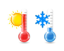 Heat And Cold Weather Icon With Thermometer Sun And Snowflake