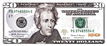 Closeup Of Front Side Of 20 Dollar Banknote