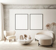 canvas print picture - mock up poster frame in modern interior background, living room, Scandinavian style, 3D render, 3D illustration