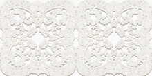 White On White Linen Lace Effect Border Background. Minimal Stylish Wedding Openwork Ribbon Trim Pattern. Seamless 3d Lacy Effect Modern Stationery Paper Edging Banner Band.