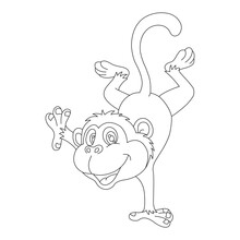 Cute Little Monkey Coloring Page For Kids Animal Outline Coloring Book Cartoon Vector Illustration