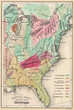 © Phil Cardamone - An enhanced, restored reproduction of a map of the location of Native American populations in the United States on the east coast. Published circa 1849 but reflects around 1600.
