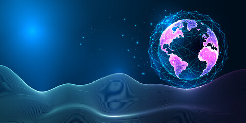 Wall Mural - concept of metaverse world with planet earth globe on fantasy space landscape in futuristic style