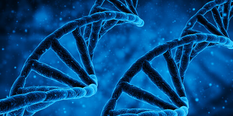 Blue DNA structure science research biology and medical concept. 3d Render illustration