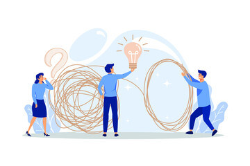 Poster - tangle tangled and unraveled. abstract metaphor, business problem solving concept. flat design moder