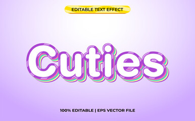 Poster - cuties 3d text effect with cute theme. purple typography template for minimalist tittle
