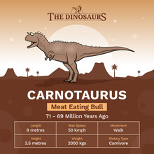 Description And Physical Characteristics Of Carnotaurus - Vector Illustration