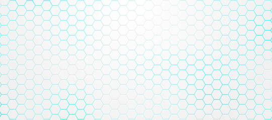 Wall Mural - abstract white, gray hexagon pattern on light blue neon background technology style. modern futurist