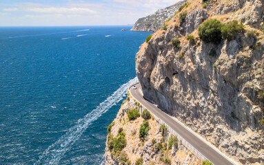 Wall Mural - Amazing aerial view of beautiful Amalfi Coast in summer season, Italy. Drone viewpoint