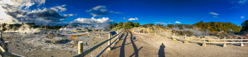 Poster - Te Puia Pohutu Geyser spring panoramic view, New Zealand