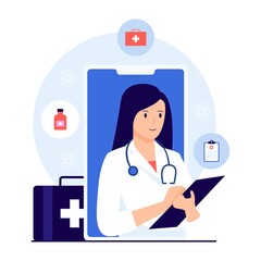 Wall Mural - Flat design of online doctor concept. Illustration for websites, landing pages, mobile applications, posters and banners. Trendy flat vector illustration