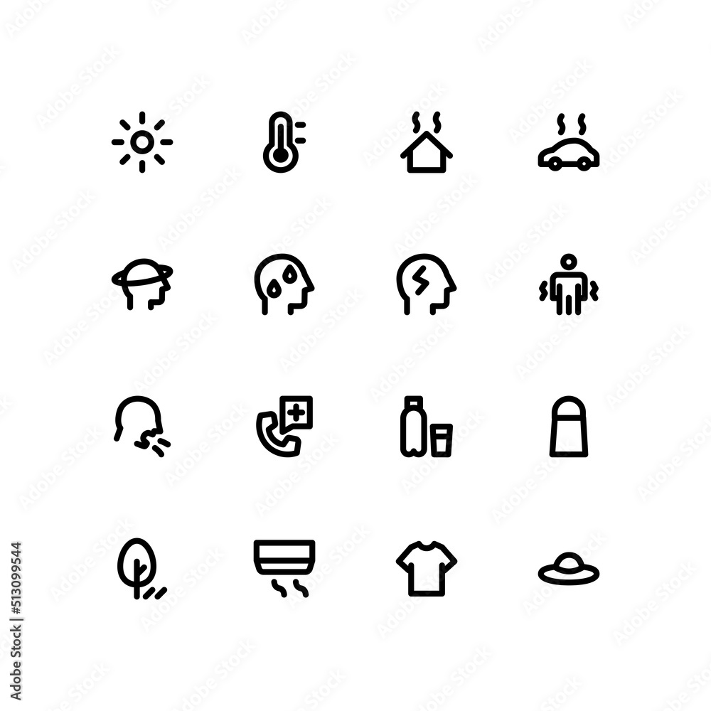 Heatstroke icon set, icons for UI design. Stock Vector | Adobe Stock