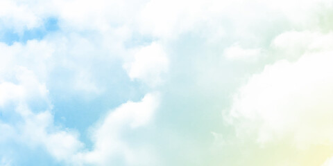 Sun and clouds background with a soft pastel color. Fantasy magical sunny sky pastel background with colorful cloudy sky, fluffy white cloud. Freedom concept. Vector illustration.