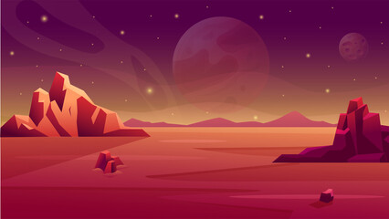 mars planet space. alien landscape surface of moon. ground for game. desert backdrop scene. cosmos h