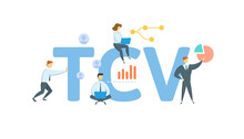 TCV, Total Contract Value. Concept With Keyword, People And Icons. Flat Vector Illustration. Isolated On White.