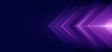 Abstract Blue And Purple Arrow Glowing With Lighting And Line Grid On Blue Background