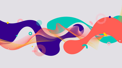 Wall Mural - Abstract fluid shapes wave lines and geometric elements on white background