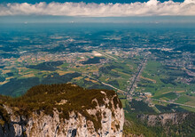 Beautiful Alpine Summer View With The Far Away City Of Salzburg At The Famous Untersberg Mountain, Groedig, Salzburg, Austria