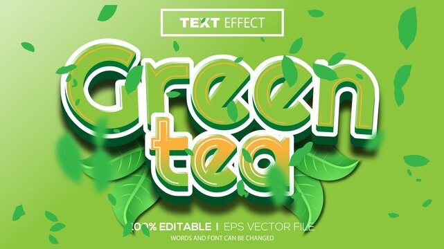 3d editable text effect grean tea theme premium vector