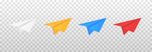Set Of Vector Paper Airplanes Png. Multicolored Paper Planes On An Isolated Transparent Background. Airplane Origami. School. PNG.
