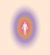 Human body aura minimalistic spiritual  illustration with human silhouette surrounded radial gradient on light background. Minimalistic vector illustration