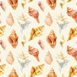 © Hanna - Watercolor hand drawn vintage sea background for wallpaper. Seamless pattern with seashells.