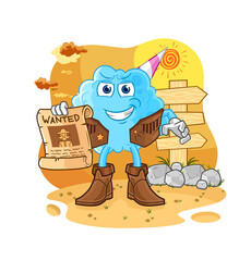 Sticker - cotton candy cowboy with wanted paper. cartoon mascot vector