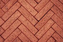 Redbrick Paving Stones On A Sidewalk Or Pavement. Top View
