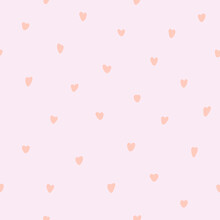 Simple Vector Seamless Pattern With Pink Hearts On White Background. For Wallpapers, Fabric And Textile Print, Gift And Wrapping Paper, Decoration And Invitation, Pattern Fills Or Web Page Background.