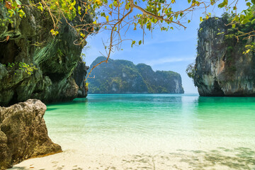 Wall Mural - beach with crystal emerald green sea at lao lading island in andaman sea, krabi, thailand