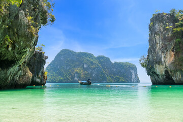 Wall Mural - beach with crystal emerald green sea at lao lading island in andaman sea, krabi, thailand