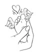 Baby loss memorial. Baby foot in adults hand. Baby foot with angel wings. Vector illustration