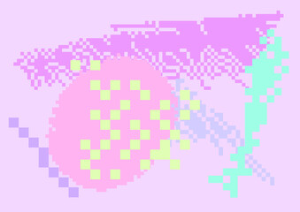 Aufkleber - Trendy vaporwave background with pixel art chaotic composition. Concept of a glitchy computer screen.