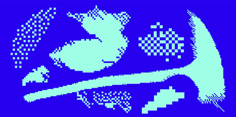 Aufkleber - Trendy vaporwave background with pixel art chaotic composition. Concept of a glitchy computer screen.