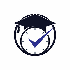 Study time vector logo design. Graduation hat with clock  and check icon design.