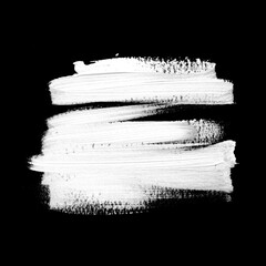 white brush stroke acrylic paint over black background. art graphic creative design element. abstrac