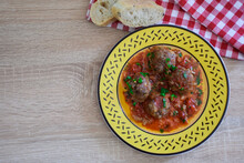 Round Meatballs From Romanian Traditional Cuisine With Bolognese Sauce