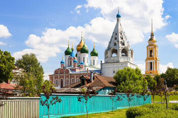 Sticker - view of old residential house and bell towers, churches and cathedrals in Kolomna Kremlin in Old Kolomna city on sunny summer day