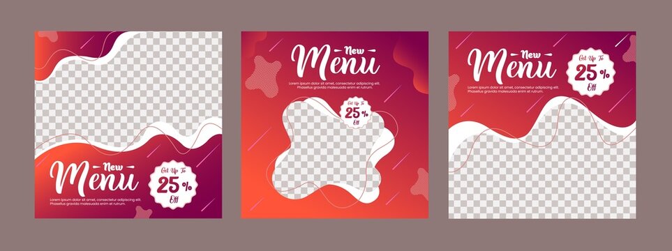 Set of Editable Square Advertising Banner. New Menu Template Design with Colorful Fluid Abstract Background. Suitable for Social Media Post and Web Ads