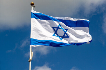 Large Israel flag waving in the wind