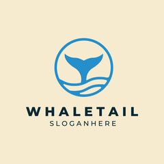 Wall Mural - blue whale tail line art logo design icon vector illustration